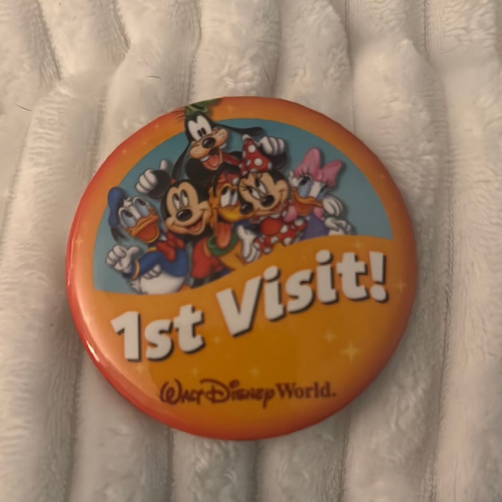 Disney 1st Visit Button with Orange and Blue